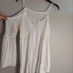 White cold shoulder boho top